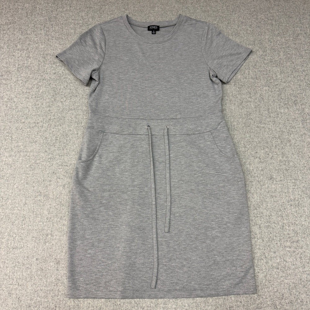 Jones New York T-Shirt Dress Medium Gray Drawstring Waist Pockets Short Sleeve M